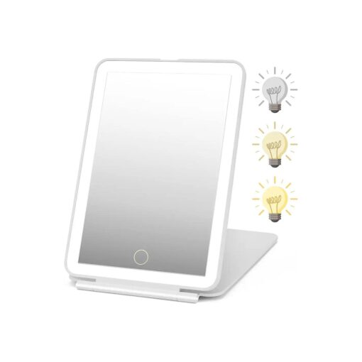 Rechargeable Travel Makeup Mirror 72 LED Lighted Makeup Mirror Travel Mirror Compact Slim LED Vanity Mirror with Lights Lighted Makeup Mirror with 3 Lighting Modes Dimmable Touch Screen ( W1 )