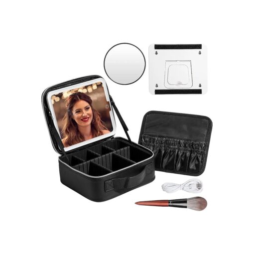 BS-MALL Makeup LED Case Makeup Brush Holder With LED Mirror Makeup Tool Organizer Bag Makeup Brush Bag with Shoulder ...