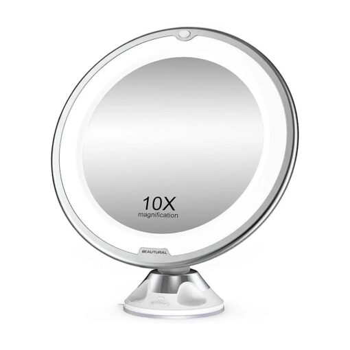 Beautural 10X Magnifying Makeup Mirror with LED Lights, Lighted Magnifying Vanity Makeup Mirror for Home Tabletop Bathroom Shower Travel, 360 Degree Rotation, Powerful Suction Cup