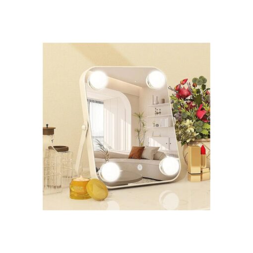 Vanity Mirror with Lights, Hollywood Makeup Mirror with Light, Lighted Tabletop Makeup Mirror with 4 Dimmable LED Bulbs, Portable Travel Makeup Mirror with U-Shaped Bracket, Smart Touch Control