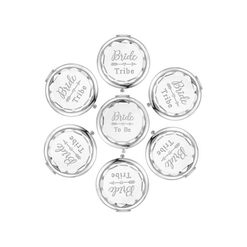 Pack of 7 Compact Pocket Makeup Mirrors Set Include 1 Bride to Be Mirror and 6 Bride Tribe Mirrors Bachelorette Party Bridesmaid Proposal Gifts ( Silver )