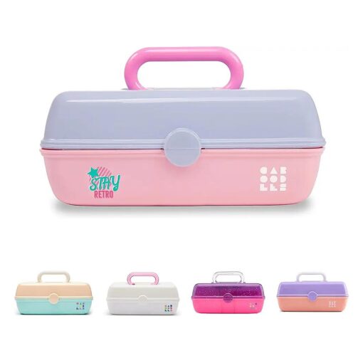 Caboodles Pretty in Petite Makeup Box, Two-Tone Periwinkle on Pink, Hard Plastic Organizer Box, 2 Swivel Trays, Fashion Mirror, Secure Latch for Safe Travel