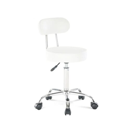 Artechworks Adjustable Rolling Swivel Massage Stool for Salon Spa Tattoo Facial Medical Office Chairs with Backrest Wheels and Metal Plate Frame White ( 1 Pcs )