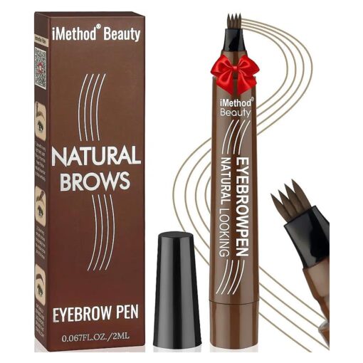 iMethod Microblading Eyebrow Pen - Eyebrow Pencil Magical Upgraded Eye Brow Pencils for Women with 4 Fork Tip & Spoolie Brush for Natural-Looking Hair-Like Defined Brows, Last All-Day, Light Brown