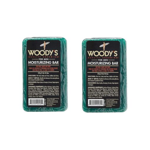 Woody 's 3-in-1 Moisturizing Bar for Men, For Hair, Shaving, & Body Cleansing, Peppermint Scent, 8 Oz ( 2 Pack )