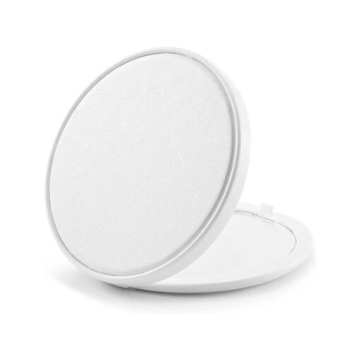 Compact Mirror Bulk, Small Pocket Makeup Round Mirror Double-Sided 1X/3X Magnifying PU Leather ( White, 2.7 inches )