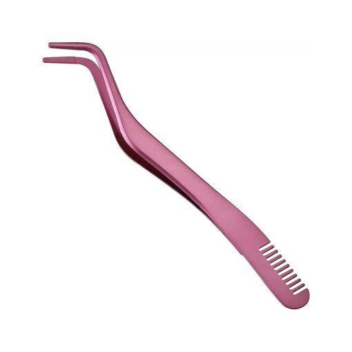 Eyelash Applicator Tool with Comb, Stainless Steel DIY Lash Applicator, Curved Eyelash Tweezers for Strip Lashes, Pink