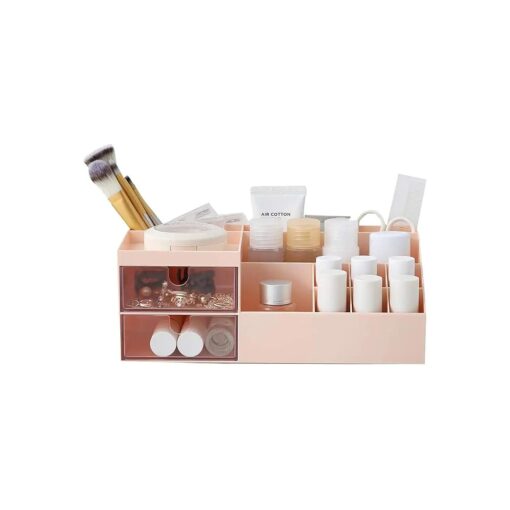 BREIS Multifunction Makeup Organizer, Cosmetic Desk Organizers for Bathroom and Bedroom for Eyeshadows, Concealers, Powders, Nail Polish,9.65" x 4.8" x 3.67" ( Pink )