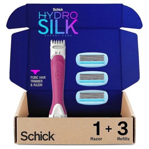 Schick Hydro Silk TrimStyle Razor for Women with Bikini Trimmer | 5-Blade Womens Razor with Trimmer, 2-in-1 Waterproof Pubic Hair Trimmer & Razor | 1 Handle & 3 Razor Blade Refills