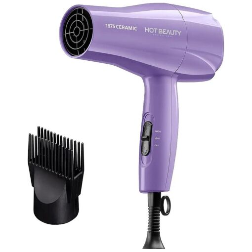 1875 Ceramic Hair Dryer, Powerful Fast Drying, Multi-Setting with Comb Attachment, Additional Detangler Included, Slide Bar Switch, Compact for Home & Travel ( Purple )