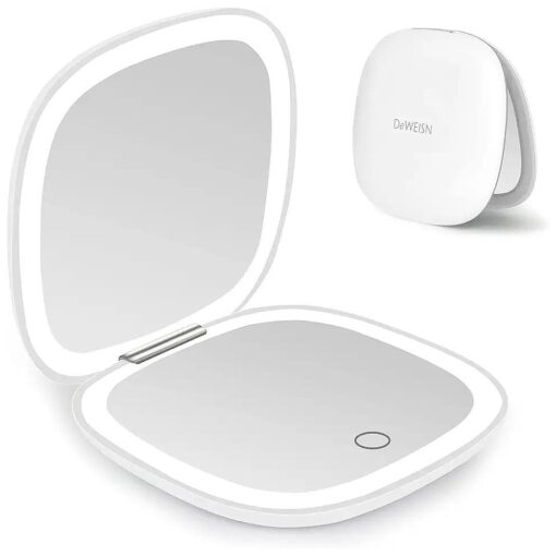 deweisn Compact Mirror, Lighted Travel Makeup Mirror with 1X/10X Magnifying Double Sided Dimmable Portable Pocket for Handbag and Pocket, USB Charging ( White )