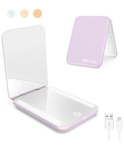 wobsion Rechargeable Travel Mirror,1x/3x Magnification Compact Mirror,3 Color Lights Pocket Mirror, Dimmable Portable Makeup Mirror,400mah, Small Mirror for Purse, Gifts, Purple