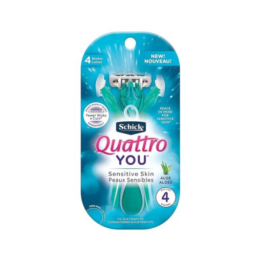 Schick Quattro YOU Sensitive Piece Of Mind Disposable Razor for Women, 4 Count ( Pack of 2 )