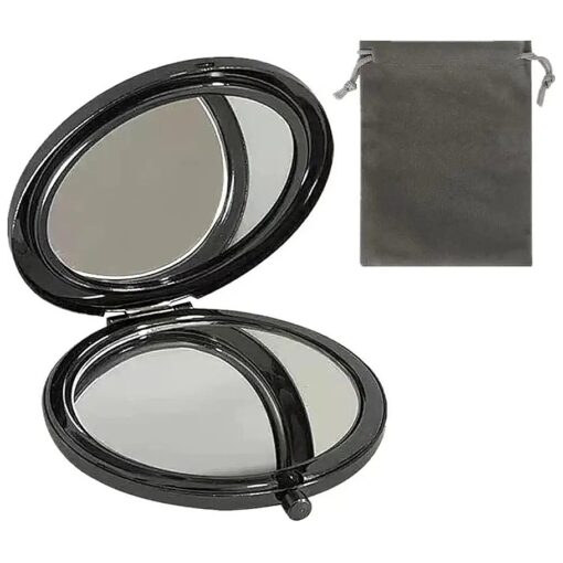 MIHAGUTY Magnifying Compact Mirror for Purses with 2 x 1x Magnification, Folding Mini Pocket Double Sided Travel Makeup Mirror, Perfect for Purse, Pocket and Travel ( Black )