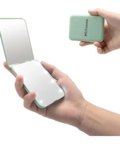 Compact Mirror, 1x/3x Magnifying LED Pocket Mirror, Small Lighted Travel Makeup Mirror for Purse, Handbag, Folding, Handheld, 2-Sided Mini Mirror with Lights for Women ( Cyan 1pack )