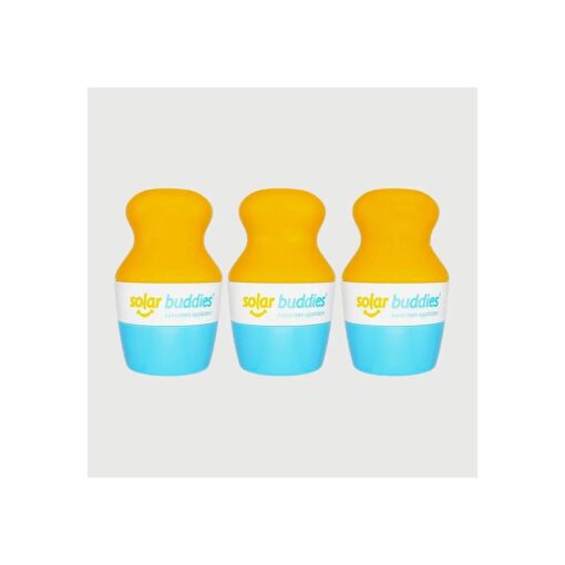 Solar Buddies Sunscreen Applicator - Blue Pack of 3 - BPA-Free Refillable Roll on Sponge Sunscreen, Suncream & Lotion Applicator For Kids, Adults & Families - Holds 3.4fl oz, Perfect Size for Travel