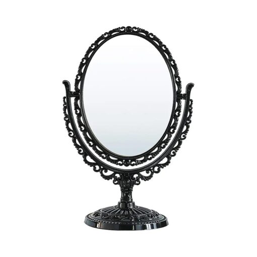 Double Sided Tabletop Makeup Mirror, Oval Swivel Desktop Stand Mirror, 360 Degree Rotation Vintage Two-Sided Makeup Mirror ( Double Sided Mirror-Black )