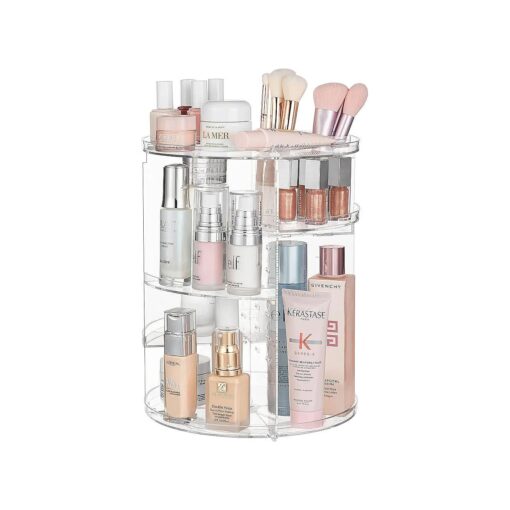 HBlife 360 Rotating Makeup Organizer Adjustable Carousel Large Capacity Revolving Perfume Organizer Skincare Organizers Cosmetic Storage Spinning Holder for Vanity, Clear