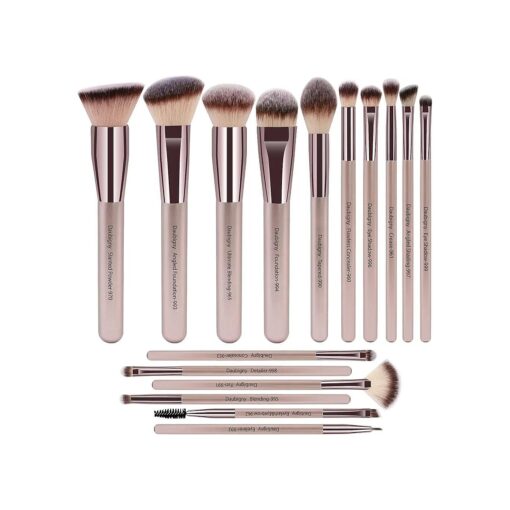 Makeup Brushes, Daubigny 16Pcs Complete Premium Synthetic Makeup Brush Set with Professional Foundation Brushes Powder Concealers Eye shadows Blush Makeup Brush for Perfect Makeup ( Champagne Gold )