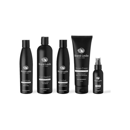 Complete Curly Hair Products Set by Royal Locks Two Curl Creams Curling Spray Sulphate and Paraben Free Shampoo and Conditioner