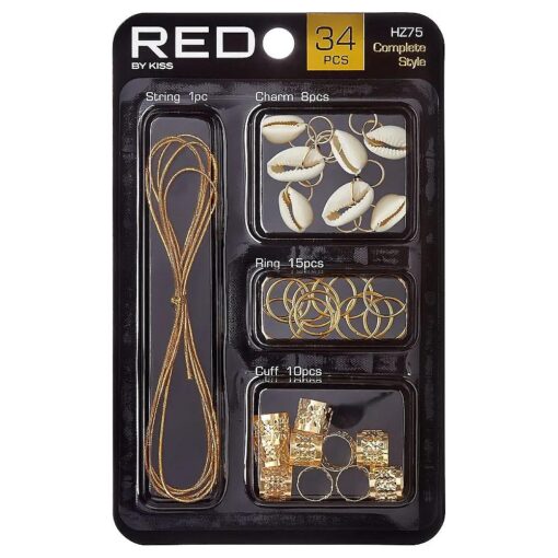 RED by KISS Hair Jewelry for Women Braids Dreadlock A Complete DIY Kit of Hair Charms Beads Cuffs Rings and Metallic Cords for Hair Decoration ( Kit 1 )