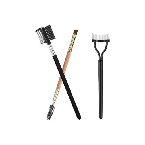 Eyebrow Brush Eyelash Separator Brow Comb & Lash Spoolie Professional Eye Makeup Tools ( Black + Yellow ) ( 3 Pieces Set )