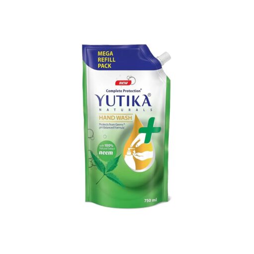 Yutika Hand Wash 100 % Natural Extract Complete Germ Protection Enriched with Moisturizers and a pH Balanced Formula, Neem Fragrance Liquid Soap Refill, 750ml