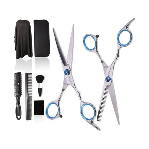 Hair Cutting Scissors Kit,11 Pcs Professional Haircut Scissors Kit with Cutting Scissors, Thinning Scissors, Neck Duster Brush, Comb, Barber Cape, Hair Clips, Hairdressing Shears Set for Barber and Home