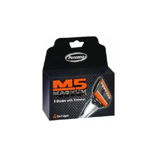 Personna, M5 Magnum razor Blades with Trimmer, 24 Cartridges - 6 packages of 4 Cartridges for a total of 24 Cartridges