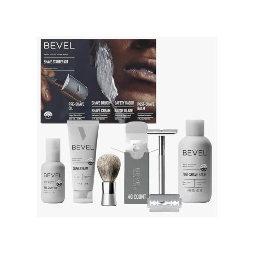 Bevel Shaving Kit for Men, Includes Safety Razor with 40 Replacement Blades, Luxury Shaving Brush, Pre Shave Oil, Shave Cream and Post Shave Balm ( Packaging May Vary )