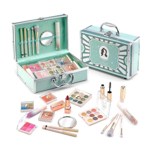 All In One Makeup Kit For Kids, Beginner Makeup Kit For Teens Non Toxic Makeup Kit For Little Girls Professional Make Up Full Kit Cosmetic Set 18 Color Eyeshadow Eyeliner Lipgloss Blush Mirror -Green