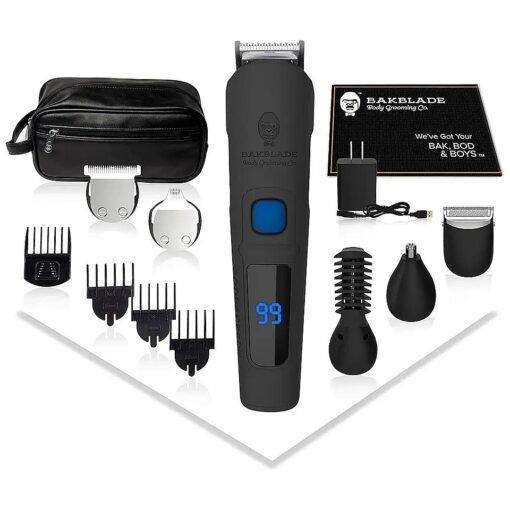 baKblade 11-in-1 Mens Grooming Kit for Manscaping - BODBARBER - Electric Beard Trimmer for Men, Groin Groomer, Body Groomer, Nose & Ear Groomer - Cordless & Waterproof Hair Clippers - Men Gift Set