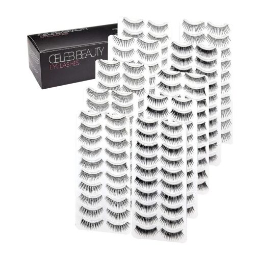 Eyelash Splashes 100 Pair Faux Lashes Variety Pack - Reusable Fake Eyelashes in 10 Styles - Hypoallergenic Strip False Lashes Set with Soft Natural, Fluttery Wispies, & Dramatic Falsies