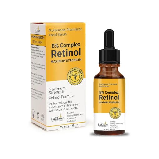 8 % Complex Retinol Face Serum - Anti-Aging, Brightening Neck & Facial Serum Helps Firm, Smooth, & Nourish Skin with Lactic Acid, Vitamin A, & Retinyl Palmitate - Anti Wrinkle Serums 15 ml