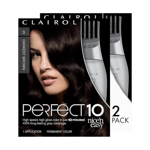 Nice'n Easy Perfect 10 Permanent Hair Dye, 3 Darkest Brown Hair Color, Pack of 2