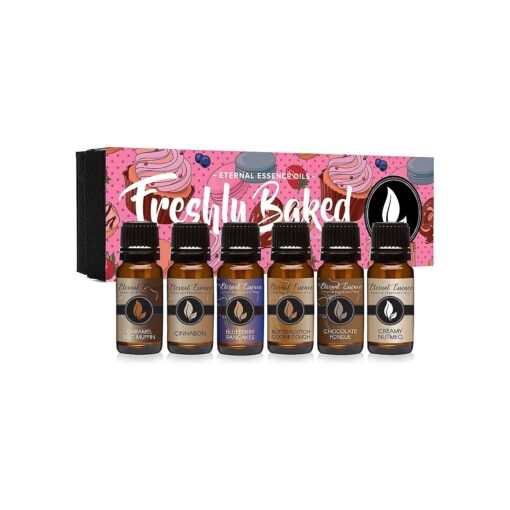 Eternal Essence Oils Freshly Baked Premium Fragrance Oils Set - Scents Including Blueberry Pancakes, Caramel Nut Muffin, Butterscotch Cookie Dough, Cinnabon, Chocolate Fondue, Creamy Nutmeg ( 6 Pack )