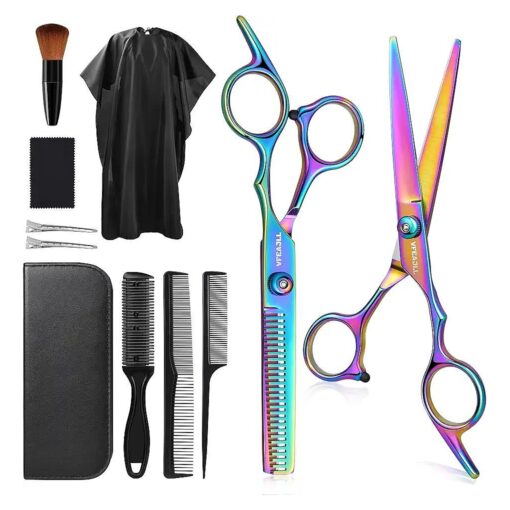 Hair Cutting Scissors Kits,11Pcs Professional Haircut Scissors Kit with Comb, Clips, Cape, New Craftsmanship Stainless Steel Hairdressing Thinning Shears Set for Barber, Salon, Home, Men, Women