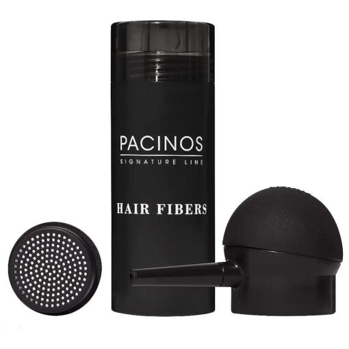 Pacinos Hair Fibers ( Black ) - Thickening Fibers Achieve Fuller Appearance by Concealing Thinning Hair & Bald Spots, Includes Applicator Pump Nozzle