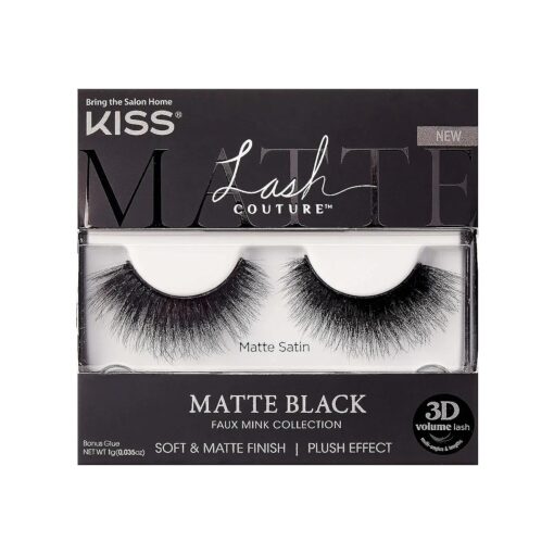 KISS Lash Couture 3D Matte False Eyelashes, Matte Satin ', 16 mm, Includes 1 Pair Of Lash, Contact Lens Friendly, Easy to Apply, Reusable Strip Lashes