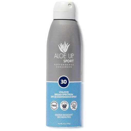 Aloe Up Sport Continuous Spray Sunscreen SPF 30 - Broad Spectrum UVA/UVB Sunscreen Protector for Face and Body - With Aloe Vera Gel - Fast Absorbing Sheer Formula - Reef Safe - Fragrance-Free - 6 Oz