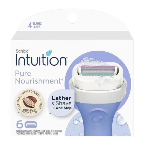 Schick Intuition Refill, Pure Nourishment Razors for Women | Intuition Razor Blades Refill with Organic Cocoa Butter, 6 Count ( Pack of 1 )