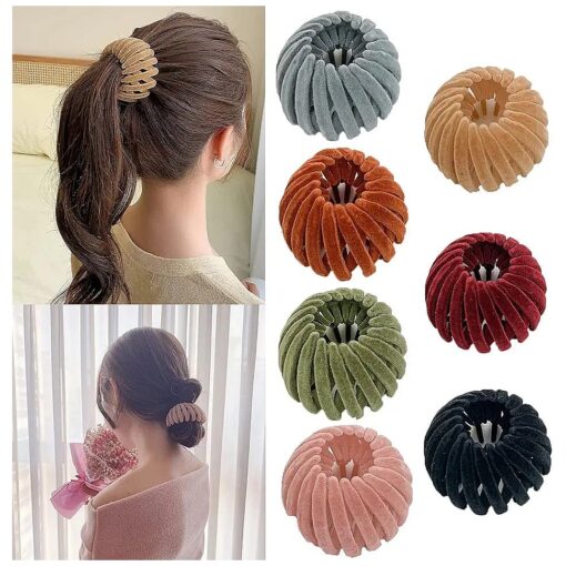 Velvet Fashion Hair Clips Expandable Pony Tail Holders Ties Ponytail Hairpin Curling Iron Bun Maker Hair Styling Tool Claw Hair Clips For Woman Girls Hair Accessories ( 7 colors velvet )