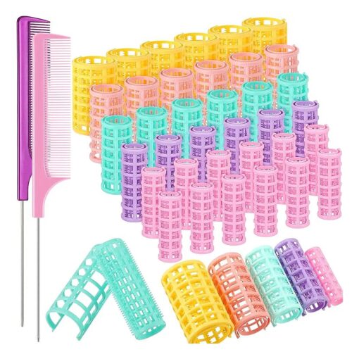 36 Pieces Plastic Hair Roller 5 Sizes Curlers Self Grip No Heat Hair Rollers with 2 Pieces Steel Pintail Combs for Short Long Hair Salon Barber Hairdressing Styling Tools