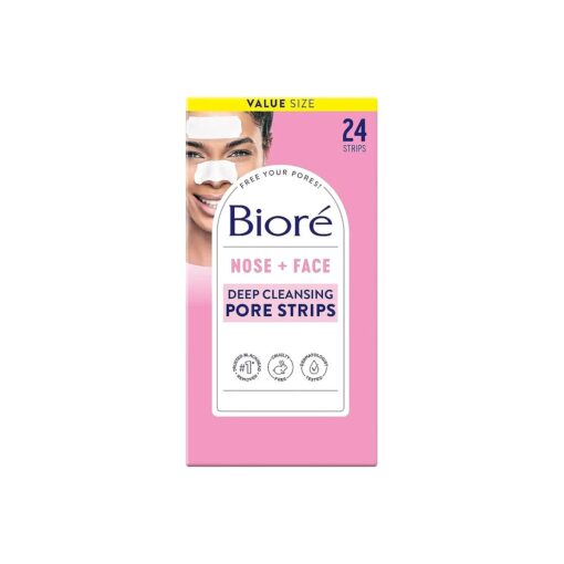 Biore Nose+Face Blackhead Remover Pore Strips, 12 Nose + 12 Face Strips for Chin or Forehead, Deep Cleansing with Instant Blackhead Removal and Pore Unclogging, Non-Comedogenic Use, 24 Ct Value Size