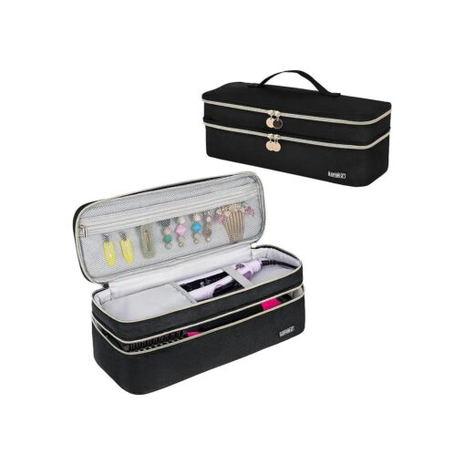 Travel Carrying Case Compatible with Revlon One-Step Hair Dryer Brush/Volumizer/Styler/Hot Tools, Double-Layer Storage Organizer Bag Compatible for Shark FlexStyle/Dyson Airwrap Styler, Black ( Bag Only )