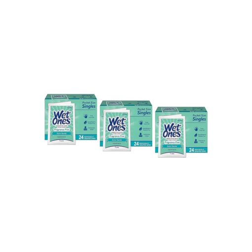 Wet Ones Singles Sensitive Skin Individually Wrapped Hand Moist Wipes -24ct ( pack of 3 )