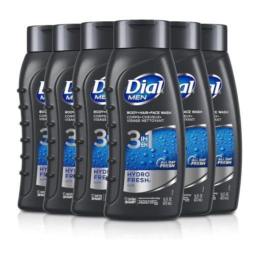 Dial Men 3in1 Body, Hair and Face Wash, Hydro Fresh, 16 Fl Oz, Pack of 6