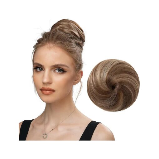 SARLA Fake Hair Buns Extensions Drawstring Ballet Bun Synthetic Donut Chignon Updo Hairpieces for Women Girls Lady Medium Brown/Ash Blonde 1 Piece