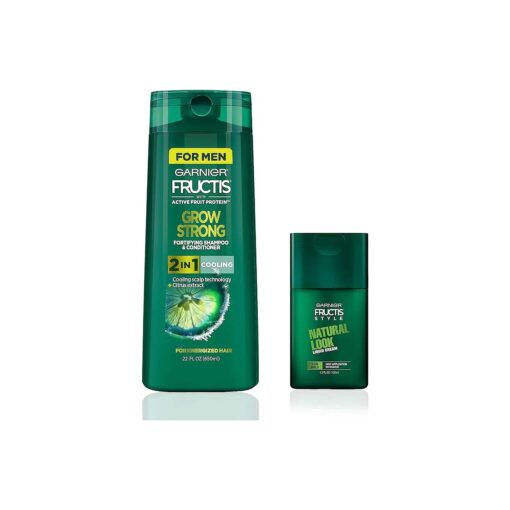 Garnier Hair Care Fructis Men 's Grow Strong Cooling 2N1 Shampoo and Conditioner with Cooling Scalp Technology, Natural Look Liquid Hair Cream for Men, Low Hold with No Wax, 1 Kit