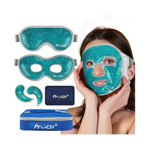 Cooling Eye Mask Ice Face Mask - Gel Beads Hot Cold Compress Reusable Ice Face Eye Mask, Under Eye Patches & Ice Pack Set, Cold Eye Mask for Sleeping Dark Circles Puffiness Dry Eye Headache ( Blue )